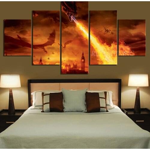 5d square diamond painting Dragon Burn London Reign of Fire diamond embroidery mosaic full round drill 5pcs WALL decor,N656