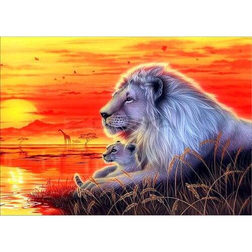 Diamond Embroidery 5D DIY Diamond Painting Lion Sunset Landscape Diamond Painting Cross Stitch Rhinestone Mosaic Home Decoration
