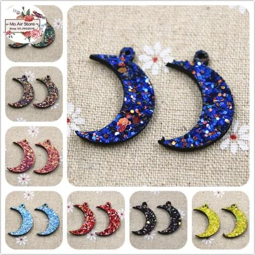 20pcs 23x32mm bling slap-up Crescent moon imitation leather patches glitter Felt Appliques for clothes Sewing pendant