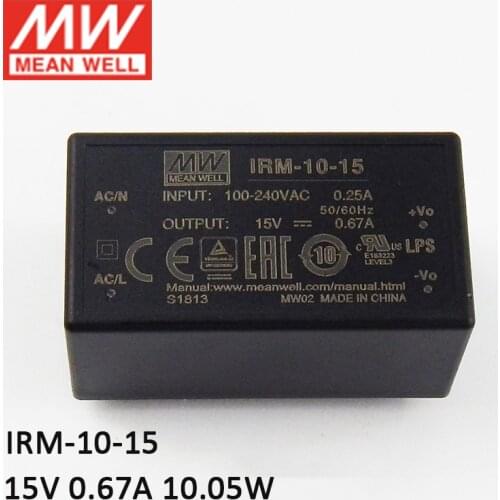 MEAN WELL IRM-10-15 10W PCB-mount assemble Encapsulated Power Module 110V/220V AC to 15V DC 0.67A Module type Power Supply