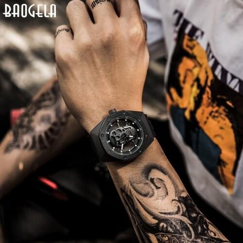 BAOGELAsquelette montres hommes évider étanche montre-bracelet crâne cadran militaire sport montre homme Relogios Masculino 190