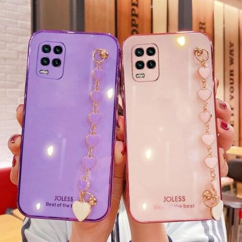 Wrist Chain Love Heart Phone Case For Xiaomi Mi10 Lite Luxury Silicon Camera Protective Cover For Xiaomi mi 10 lite pro 10s Case