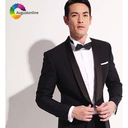 Black Shawl Lapel Men Suits For Wedding Groom Evening Party Prom Blazer Slim Fit Formal Custom Tuxedo Terno Traje Hombre 2Pieces