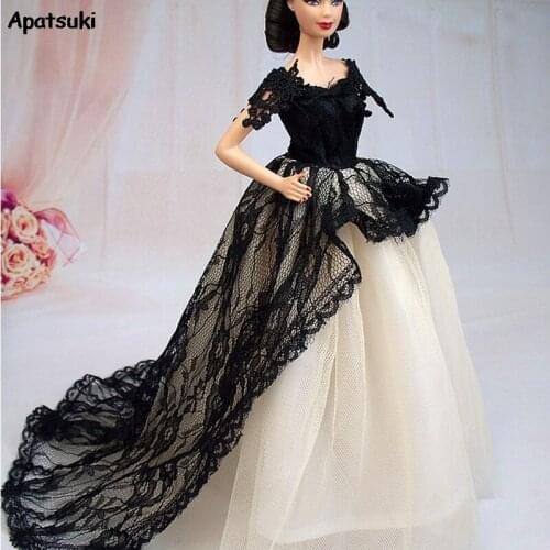 Black Wedding Dress For Barbie Doll Clothes Evening Party Gown Long Lace Dreses for Barbie 1/6 BJD Dolls Accessories Baby Toys