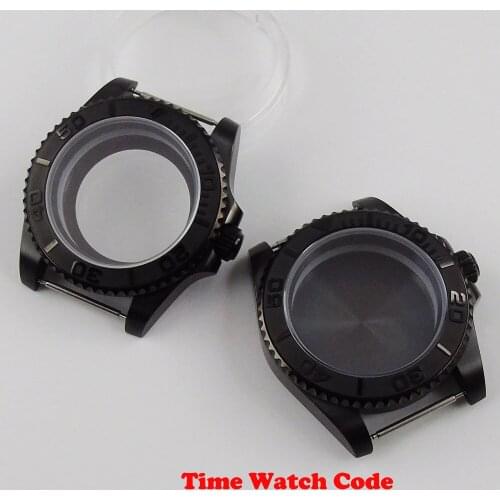 Black 40mm Mens Watch Case Parts fit for NH35 NH36 automatic movement Sapphire glass PVD coated brushed case