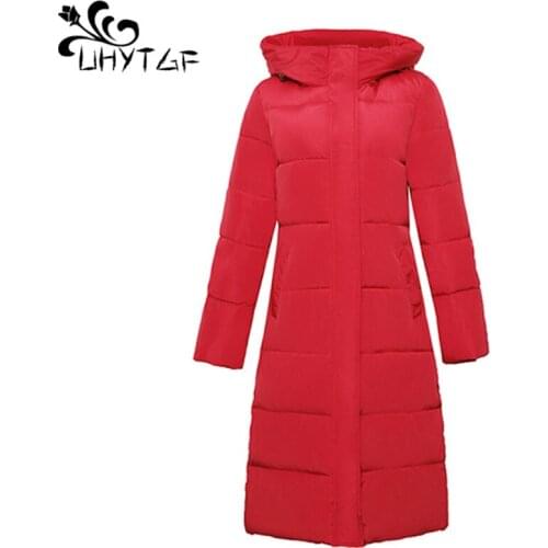 UHYTGF Elegant women winter jacket Thicken warm down jacket parker womens fashion hooded windproof 4XL plus size outerwear 1770