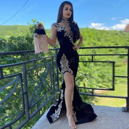 Purple Appliques Lace Muslim Evening Dresses Karakou Algerian Sleeveless Prom Gowns Removable Train Formal Women Dress