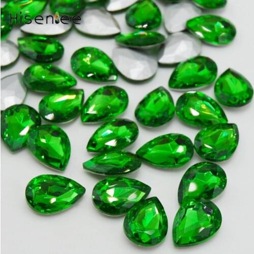 Hisenlee 6 Sizes Emerald Water Drop Shape Glass Rhinestones Pointback Shining Strass Stone DIY Jewelry Wedding Dress