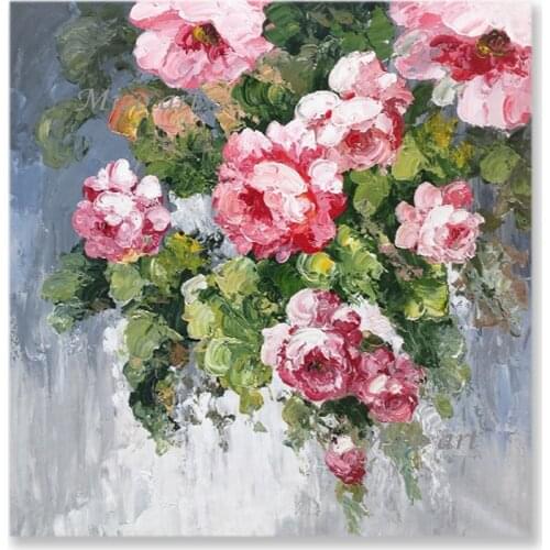 100% Hand Painted Palette Knife Style Flowers Oil Painting Picture Art Pieces Wall Hanging Canvas Picture Artwork Dropshipping