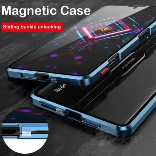 Magnetic Case For Xiaomi Redmi K40 Gaming Enhance Edition Cover Aluminum Metal Bumper Tempered Glass Camera Lens Protector Case