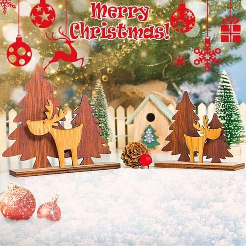 Miniatures A Wooden Christmas Tree Moose And Mini Decorations Figurines Christmas Ornaments Room Decor Christmas Door Tree