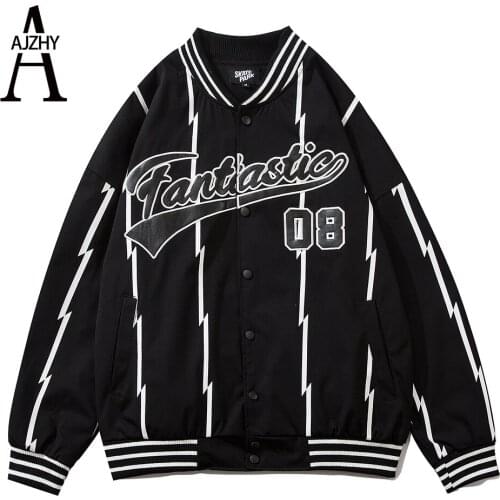 Fashion Stripe Baseball Jacket Men Oversized Hip Hop Bomber Jacket Harajuku Japanese Streetwear Varsity Jacket Outerwear Coats