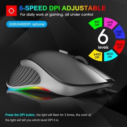 Backlight Optical Mice 3200/6400DPI Caring Computer Office X6 USB Wired Mouse Supplies for iMICE Gamers Computer