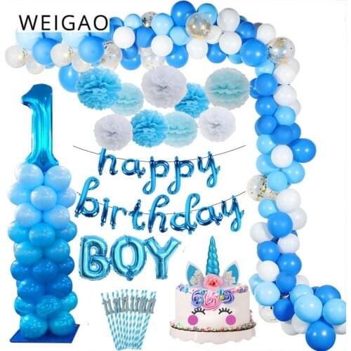 WEIGAO 1 year Old Boy Birthday set First Birthday Baby Shower Boy Decorations Blue Balloon Party Birthday Party Decorations Kids