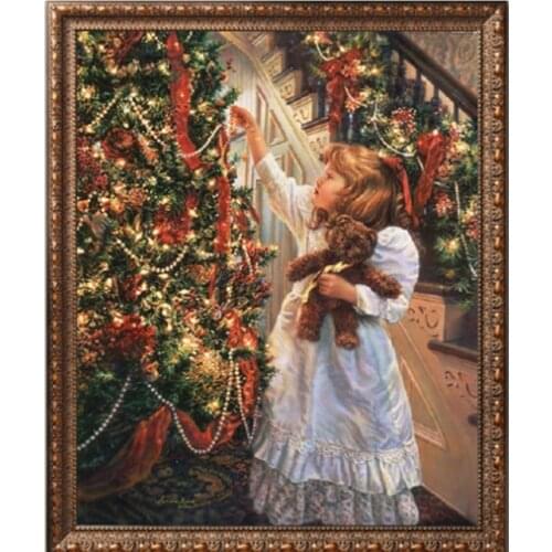 Oneroom Needlework Cute Girl Christmas Child Embroidery DIY DMC Cross Stitch Kits 14CT Counted Unprinted Oil painting Home