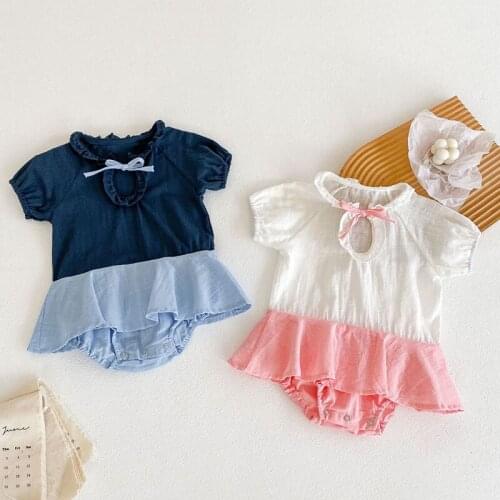 New Baby Girl Short Sleeve Pure Color Rompers Newborn Summer Kids Infant Baby Girl Clothes Jumpsuits 0-3Yrs