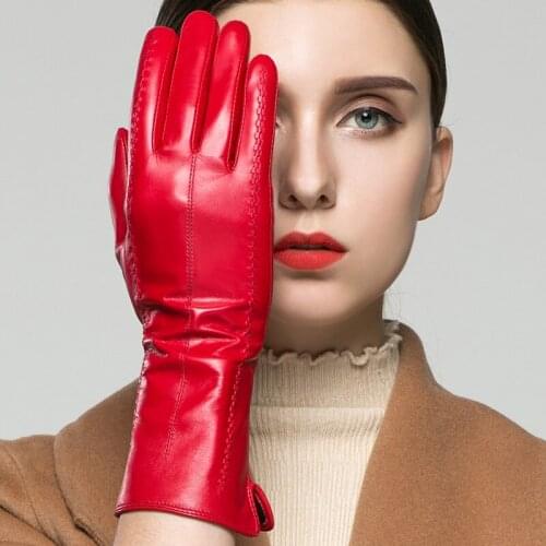 2019 New Fashion Brand Genuine Leather Gloves Women Lady Genuine Sheepskin Gloves Warm Mittens Winter Female Gloves Leather