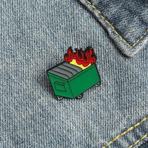 Pines Enamel Label Pin Litter Box on Fire Brooch For Coat Pins Metal WomenS Brooches Badges Backpack Badge Jewelry Accessories
