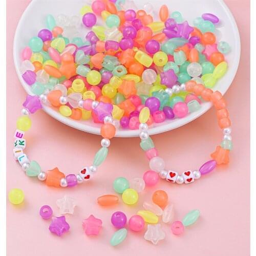 Plastic Acrylic Luminous Star Heart Round Beads For Jewelry Making Glow In The Dark Beads DIY Bracelet Necklace Craft Making