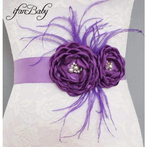 Burn flower Belt,Girl Woman Sash Belt Wedding Feather Sashes belt