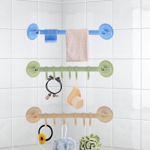 Adjustable Hook Rack Double Suction Cup Towel Rack Hanging Shelves Hook Holder Lock Type Sucker Kitchen Bathroom Accessories