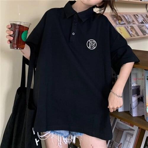 Vitality School Polo Shirt Korean Kawaii Seal Short-Sleeved T-Shirt Ulzzang Tee Clothes summer Vintage Black Clothing For Girls