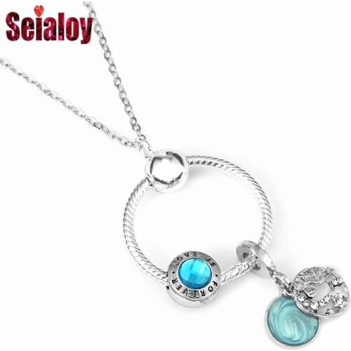 Seialoy Fashion Blue Water Drop Pendant Necklace Crystal Beads Round Charm Necklace Women Men Original Party Jewelry 2021 New