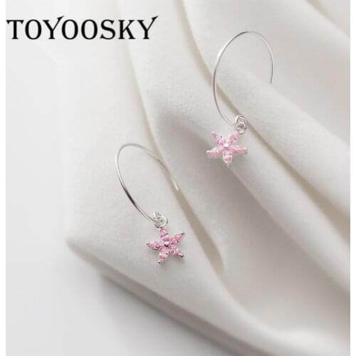 New Fashion 925 Sterling Silver Jewelry Zircon Five Petals Flower Cherry Blossoms Earrings For Gils Women Elegant Fashion