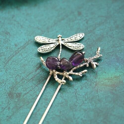 Amethyst Dragonfly Hairpin, Crystal Handmade Hairpin, Comb, Crystal Hair Accessories, BOHO Wedding Gift FZ-03