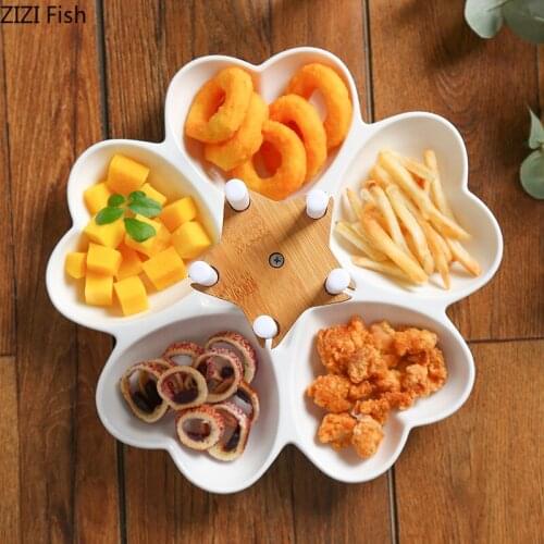 Modern Sub-grid Fruit Platter Ceramic Tableware Restaurant Snack Tray Home Living Room Dining Table Breakfast Tray Dessert Plate
