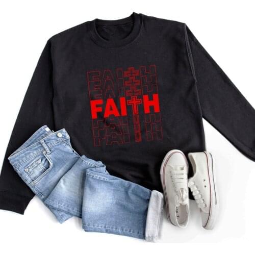 Faith Letter Print Sweatshirt Unisex Inspirational Religion Jesus Pullovers Casual Women Graphic Christian Church Sweatshirts