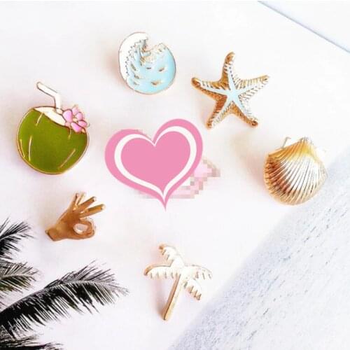 Timlee X129 Cartoon Bird Shell Seastar Coconut Tree Flamingo Cute Metal Brooch Pins Button Pins Gift Wholesale