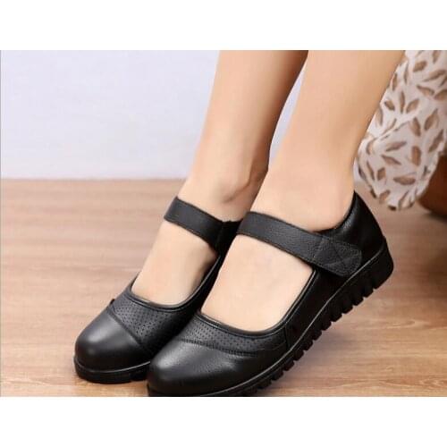 Classic Cowhide Comfortable Flats Women Shoes Flats Shoes Woman Lady Shoes Working Ladies Shoes Slip On Shallow Plus Sizes
