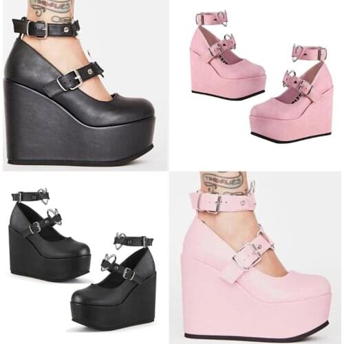 Female Lolita Cute Women Pumps Platform Wedges High Heels Pumps Sweet Gothic Cosplay Shoes Woman Cosplay Dress Shoes