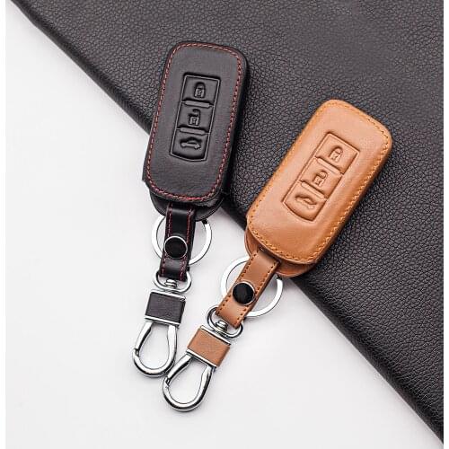 Smart 3 Button Carrying Leather Car Key Case Cover Key for MITSUBISHI OUTLANDER Lancer EX ASX Colt Grandis Pajero Sport
