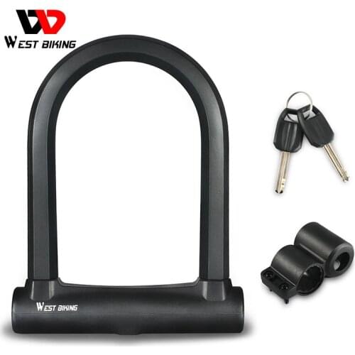 WEST BIKING Bicycle U Lock Safety Motorcycle Scooter Wheel Lock Anti-theft MTB Road Bike Lock With 2 Keys Cycling Accessories
