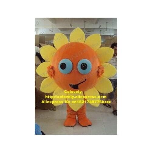 Fancy Orange Sun Flower Sunflower Mascot Costume Mascotte Helianthus Annuus Himawari With Big Round Head Adult No.507 Free Ship