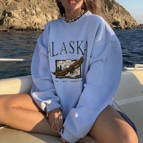 Eagle Letter Print White Brand USA Vintage Oversized Crewneck Sweatshirt Women Plus Size Fashion Tops Hip Hop Sports Girl Winter