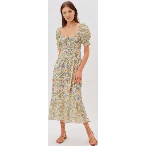 2021 Autumn New Femme Sexy Split Midi Dress Single Breasted Printed Dresses Button Down Floral Boho Draped Sweet Vestidos