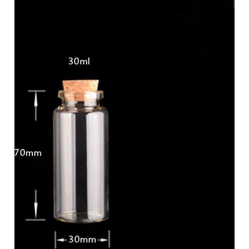 10pcs 30ml Small Clear Glass Bottles With Cork Stopper Empty Tiny Vials Medicine Storage Jars Drifting Bottle 30 * 70mm