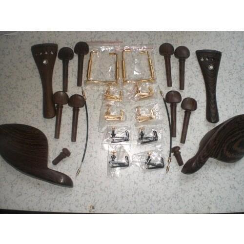 2 Sets Wenge Wood Violin fitting 4/4+2 Gold Clamp+8 Gold tuner +2 tail gut
