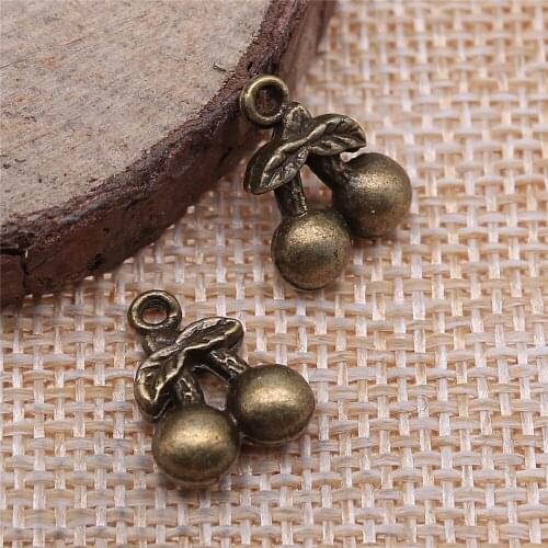 Free shipping 43pcs 14x11mm antique bronze Cherry charms diy retro jewelry fit Earring keychain hair card pendant accessories