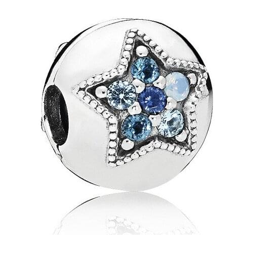 5PCS New Silver Plated Bead Blue Crystal Star Charm Big Hole Ball Beads Accessories Fit Women Diy Bracelets Bangles Jewelry