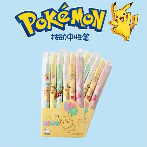 6pcs Anime Peripheral Pokemon 0.5mm Pen Cute Baby Student Boy Girl Pikachu Acrylic Pendant Pen Kawaii School Supplies