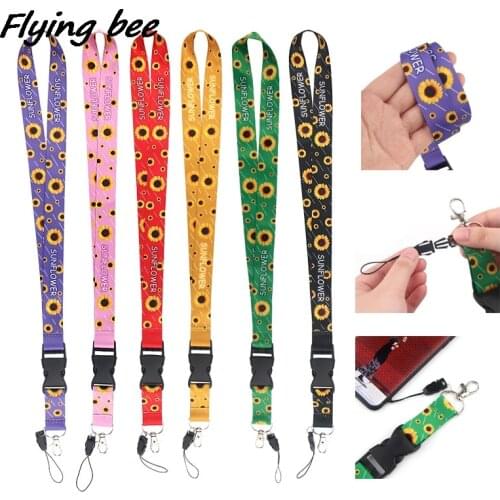Flyingbee Sunflower Hidden Disability Painting Art Key Chain Buckle Lanyard For USB Phone Key ID Card Creative Lanyard X1170