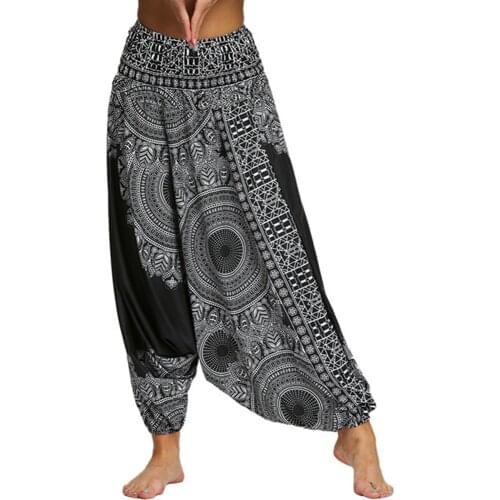 Boho Harem Pants Women Rayon Print Smocked Waist Spring Summer Pantalones Pants 2020 Vintage Trousers Ladies Casual Loose Pants