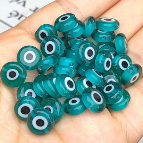 6/8/10mm Peacock Blue Round Flat Shape Evil Eye Beads Lampwork Glazed Glass Beads for Bracelet Necklace DIY Jewelry Making Craft
