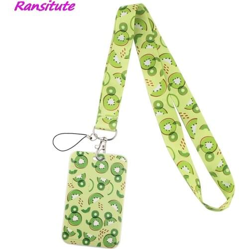 Ransitute R1757 Fruit Kiwi Green Fashion Lanyards ID Badge Holder Bus Pass Case Cover Slip Bank Credit Card Holder Strap Lanyard