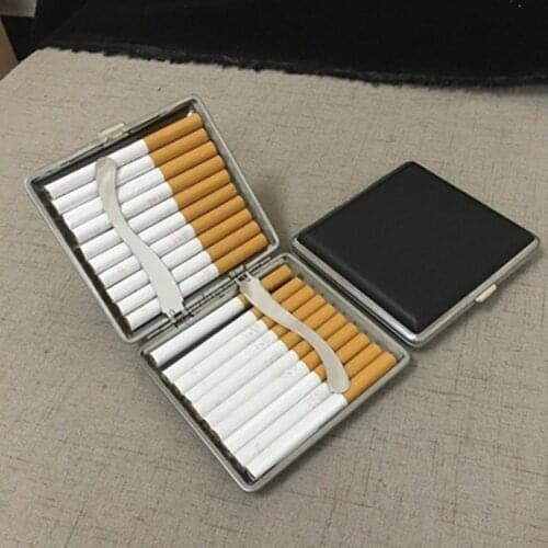 Black Cigarette Cigar Pocket-Box Case Leather Metal Tobacco 20pcs Cigarette Smoke Holder Storage Container Case Wallet Gifts