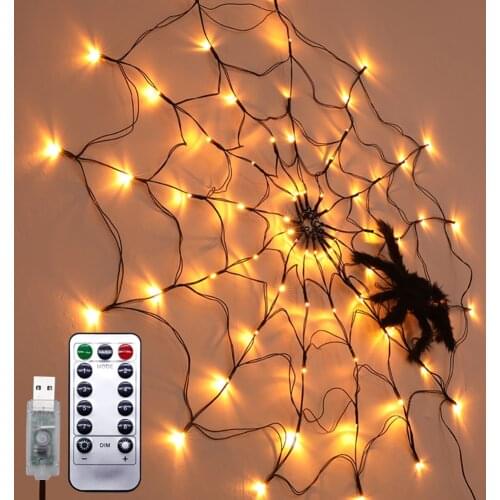 Spider Net Halloween Decoration Light Led String Web Light Festival Party Wall Net Lamp 8 Modes USB Power Remote Fairy Lights